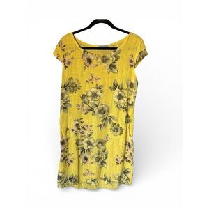 Angela Mara Shift Dress Yellow Cotton Floral Made in Italy Coastal Vacation M